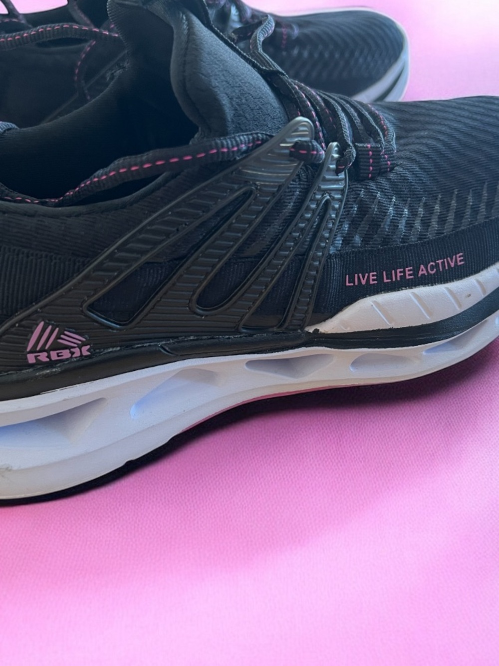 RBX women’s 8.5 Brand New Black Athletic Sneakers with Pink Accents